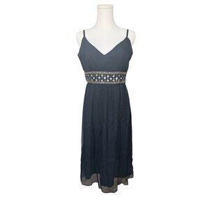 Vtg Silk Y2K Babydoll Slip Dress Fairy Coquette Sequins Beaded Prom Dainty Black